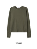 Tinen Fingerhole Waffle Crop Long Sleeve Tee