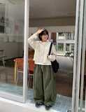 Welleu banding snap button wide cotton pants