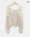 [Muffler Set] Hassen Ribbon Halterneck Puff Blouse Set