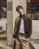 Tugen Suede Color Matching Stand Neck Zip-up