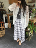[BAONHAUS] Chemini Check Unbalance Long Skirt
