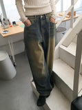 Cama Yellow Washing Vintage Long Wide Denim Pants