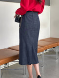 Zelvin unbalanced denim wrap skirt