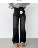 Basic Wide Fit Washing Banding Span Heated Fabric Brushed Denim Pants
