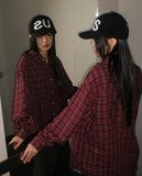 Mutt check pattern collar pocket oversized long-sleeved shirt