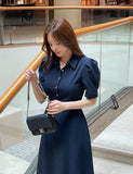 Bellian Shirt Puff Flare Long One Piece