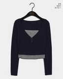 [Brushed] Koming lace ribbon V-neck button T-shirt