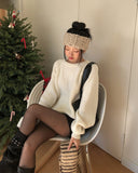 [Wool 20%] Dobby Line Alpaca Round Knit