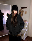 Rayoon fur hooded short zip-up padding