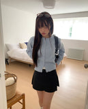 Burm Big Bean Button Round Neck Long Sleeve Knit Cardigan
