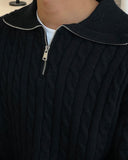 Cable pullover half zip-up knit