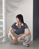 Morphol Western Stripe PK Collar Short-Sleeved T-shirt