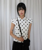 Miring Dot Strap Puff Blouse