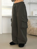 Ritun brushed cargo pocket banding cotton long wide pants
