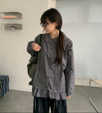Chapney Check Shirring Round Collar Frill Shirt