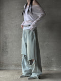 Boat neck long sleeve see-through knit