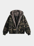 Dark camo semi-crop hood fur jumper + dark brown fur trim