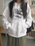 Some People Heart Flag Print Overfit Long Sleeve Hood Zip-Up