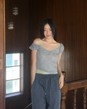 Kiha lace see-through puff crop short-sleeve T-shirt