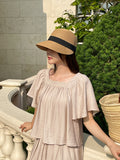 [Two Piece] Wings Frill Wing Blouse Wide Banding Pants