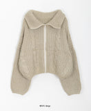 Wakan cable high neck knit zip-up cardigan