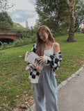 (UNISEX) Time checkerboard V-neck cardigan