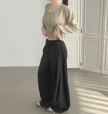 4-Season Folding Side Cut Inner Button Wide Slacks Pants
