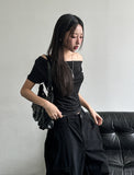 Drape Shirring Unbalance Off-Shoulder T-Shirt