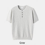 Icy Henley Neck Short Sleeve Knit