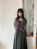 Elder Pintuck Pleated Long Denim Skirt