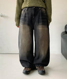 Led color washed denim wide pants