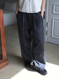 Dilkin Pintuck Raw Edge Denim Banding Long Wide Pants
