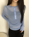 Pirun Tencel Layered Button Long Sleeve T-shirt