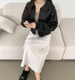 Autumn Pocket Zipper Loose Fit Leather Two-Way Crop Jacket