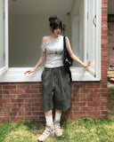 Rohe Eyelet Strap Unbalance Shoulder Tee