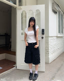 Cane Dot Frill Shirring Cap Short Sleeve T-Shirt