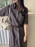 Rest Shirt Pocket Split Long Short Sleeve One Piece