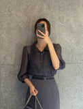 Charlotte See-Through Collar Three Quarter Blouse