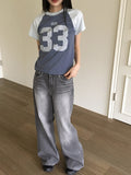 Watone Back Cut Washing Gray Long Wide Denim Pants