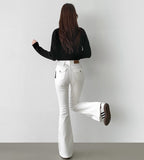 Back pocket point span slim fit boot cut denim cotton pants