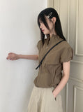 Caco Nylon Puff Crop Short Sleeve Windbreaker Zip-up