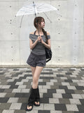 Orin Halter Layered Off-Shoulder Short Sleeve T-Shirt