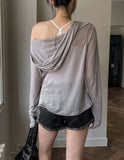 Tenshi see-through shirring drape hoodie