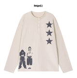 STAR 3 Henley Neck Long Sleeve T-Shirt