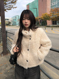 Akun Wool Fluffy Short Button Fur Jacket