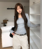 Burnt V-neck Button Long Sleeve