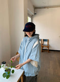 [unisex] Noika nylon two-way color matching string hood short sleeve wind jumper