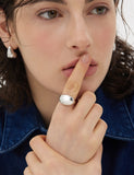 Champagne Full Moon Silver Wide Ring