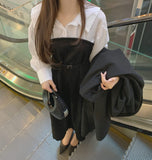 Belt Strap Balloon Shirt Layered Bustier Long One Piece