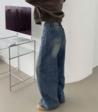 Curved Cut Wide Fit Denim Pants